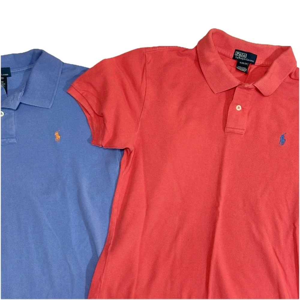 Polo Ralph Lauren Lot 2 Shirts Boy XL 18-20 Youth Golf Preppy Salmon Blue School - Picture 2 of 10